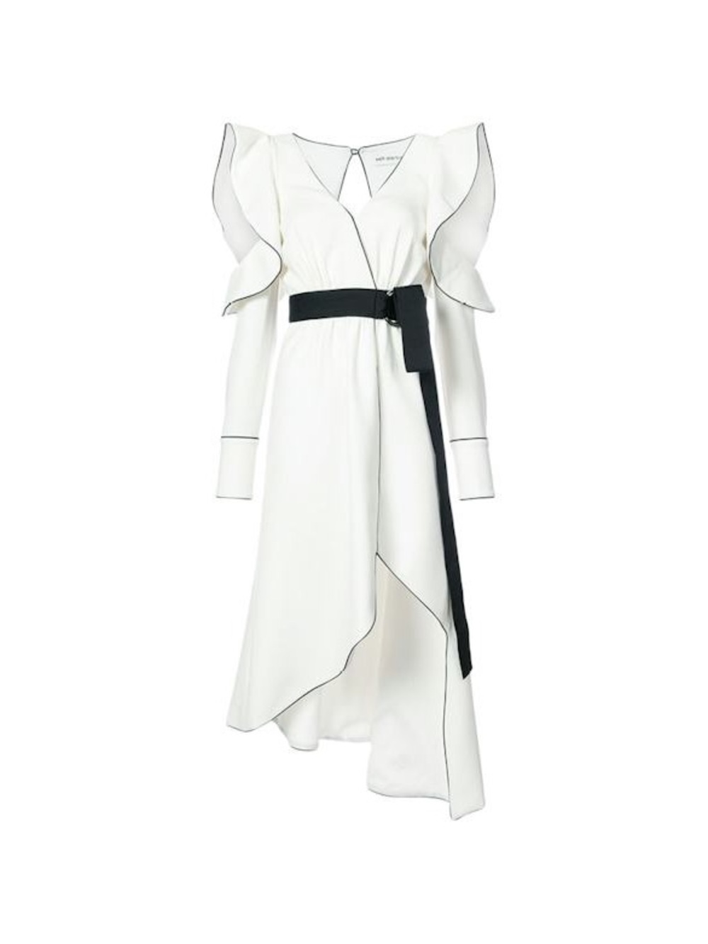 Tesoro Black White Ruffle Cold Shoulder Maxi Dress Belted Medium